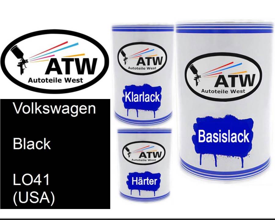 Volkswagen, Black, LO41 (USA): 500ml Lackdose + 500ml Klarlack + 250ml Härter - Set, von ATW Autoteile West.